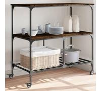 Kitchen Trolley Smoked Oak with Wood Material and Steel Frame 100 x 50 x 95 cm, Serving Trolley with Wheels and Storage Space, Mobile Trolley as Side Trolley for Kitchen, Dining Room, Living Room