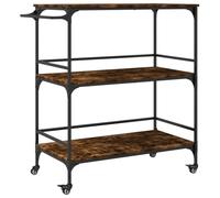 Kitchen Trolley Smoked Oak Wood Material with Steel Frame 100.5 x 50 x 105 cm, Serving Trolley with 4 Wheels and Storage Space, Mobile and Space-saving for Kitchen, Dining Room and Living Room