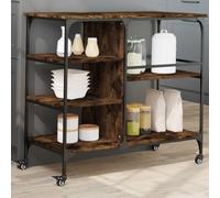 Kitchen Trolley Smoked Oak Wood Material with Steel Frame 100 x 45 x 89.5 cm, Mobile Serving Trolley with 4 Wheels and Storage Space, Versatile Trolley for Kitchen, Dining Room and Living Room