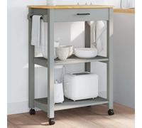Kitchen Trolley Solid Pine Grey 60x40x88.5cm Shelf Drawer 4 Swivel Casters Locks