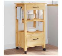 Kitchen trolley Solid pine wood brown 48x40x88.5cm with drawer & shelf +4 wheels