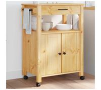 Kitchen Trolley Solid Pine Wood Brown 60x40x90 cm Shelf Drawer Lockable Casters