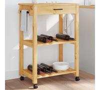 Kitchen Trolley Solid Pine Wood Brown 60x40x90cm Shelf Drawer Casters LockableXL