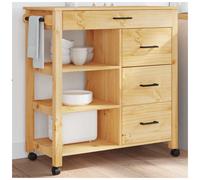 Kitchen Trolley Solid Pine Wood Brown 84x40x88.5cm Drawer Shelf Casters Lockable