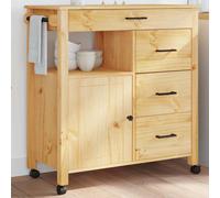 Kitchen Trolley Solid Pine Wood Brown 84x40x88.5cm With Mobile Shelf Drawer Cart