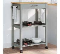 Kitchen Trolley Solid Pine Wood Grey 60x40x90cm with Drawer Shelf & Casters Inc