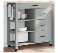 Kitchen Trolley Solid Pine Wood Grey 84x40x88.5cm Drawer Shelves 360deg Castors