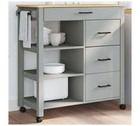 Kitchen Trolley Solid Pine Wood Grey 84x40x88.5cm Drawer Shelves 360deg Castors