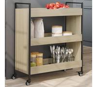 Kitchen Trolley Sonoma Oak Wood Material 70 x 30 x 82 cm with Steel Frame and 4 Wheels, Serving Trolley with Storage Space, Side Trolley for Kitchen, Dining Room, Living Room, Space-Saving and Mobile