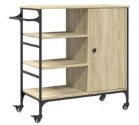 Kitchen Trolley Sonoma Oak Wood Material with Steel Frame 87.5 x 38.5 x 84.5 cm, Mobile Serving Trolley with Wheels and Storage Space, Versatile Side Trolley for Kitchen, Dining Room and Living Room