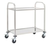 Kitchen Trolley Stainless Steel 2-Tier 95x45x83.5cm Silver with Braked Castors.