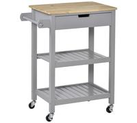 HOMCOM Kitchen Trolley Utility Cart with Rubberwood Worktop Towel Rack Drawer in Grey HOMCOM Grey
