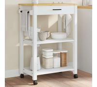 Kitchen Trolley White Solid Pine Wood 60x40x90cm Shelf Drawer Lockable Casters.