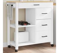 Kitchen Trolley White Solid Pine Wood 84x40x88.5cm Drawer Shelf Castors Modern