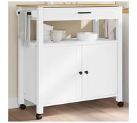 Kitchen Trolley White Solid Pine Wood 84x40x90cm Shelf Drawer Casters 2 Lockable