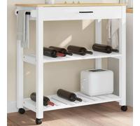 Kitchen Trolley White Solid Pine Wood 84x40x90cm Shelf & Drawer on Wheels 360deg