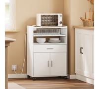 Kitchen Trolley With Drawer And Usb Charging With Wheels,white,sobuy Fsb09-E-W