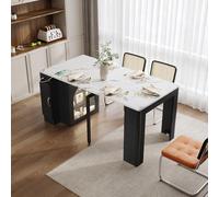 Kitchen trolley with wheels extendable dining table mobile serving cart with power strips and LED lighting black 83x39.6x77 cm