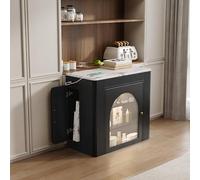 Kitchen trolley with wheels extendable dining table with removable tabletop mobile serving cart with power strips serves as a sideboard or bar table for kitchen and dining room (black)