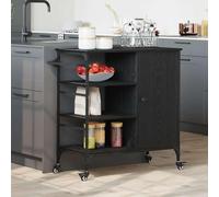 Kitchen Trolley Wood Black Oak Look 87.5 x 39 x 84.5 cm with Wheels and Brakes, Mobile Kitchen Trolley with Storage Space, Space-Saving Side Trolley for Kitchen, Dining Room, Living Room