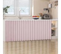 Kitchen Under Sink Curtain Dustproof & Privacy Short Panel for Shelf Bathroom & Closet Synthetic Linen with Silent Sliding Tracks (Pink W 80cm x H 80cm)