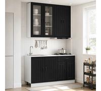 Kitchen Unit 4-piece Black Engineered Wood Wall & Base Cabinets Set +Glass &Draw