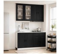 Kitchen Unit 4pc Black Engineered Wood Wall & Base Cabinets 80/60/81.5cm set4pcs