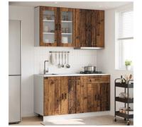 Kitchen unit 4pc Old wood engineered wood, glass door, adjustable feet, 80+60cm