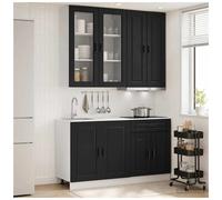 Kitchen unit 4pcs Black Engineered Wood set 80/60x46x100cm adjustable feet incl.