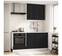 Kitchen Unit 5pc Black Engineered Wood Wall & Base Cabinets 40/60/60 cm incl kit