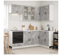 Kitchen unit 8-piece Concrete Grey Engineered Wood Modular Kitchen Storage Set.
