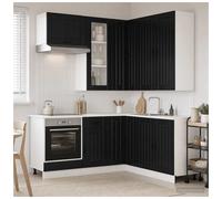 Kitchen unit 8pc Black engineered wood 80x31x100cm wall & base set corner glass