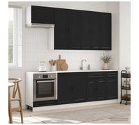 Kitchen Unit 8pc Black Engineered Wood Modular Set 60x31x100cm Wall/Base Storage