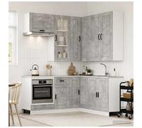 Kitchen unit 8pc Concrete grey 80x31x100cm Engineered wood glass door corner set