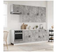 Kitchen unit 8pc concrete grey engineered wood 4x100cm wall 3 base cabinets adj