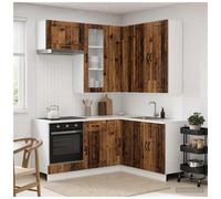 Kitchen unit 8pc Old wood engineered wood 80x31x100cm wall & base sets adj feet