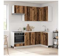 Kitchen Unit 8pc Old Wood Engineered Wood Modular Wall & Base Cabinets Set incl