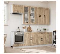Kitchen Unit 8pc Sonoma Oak Engineered Wood Set 60x31x100cm with Glass Wall&Base