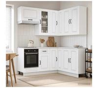 Kitchen Unit 8pc White Engineered Wood Modular Set with Glass Door 80x31cm &Dish