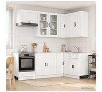 Kitchen Unit 8pc White Engineered Wood Wall & Base Cabinets w/ Glass Door Set UK
