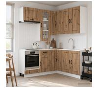 Kitchen Unit 8pcs Artisan Oak Engineered Wood Modular Set with Glass Door 80cms
