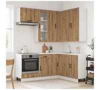 Kitchen unit 8pcs Artisan oak engineered wood with glass door & adjustable feet