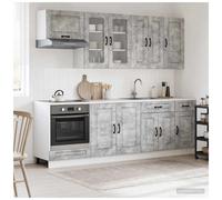 Kitchen unit 8pcs Concrete Grey Engineered Wood Modular Set 60x31x80cm wall+base