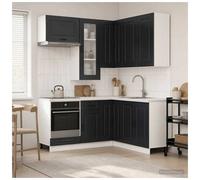 Kitchen Unit Black 8pc Engineered Wood Storage Set 80x31x80cm with Glass Door UK