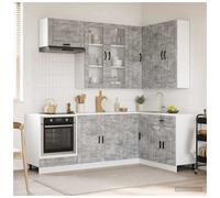 Kitchen Unit Concrete Grey 8pc Engineered Wood Storage Set Modular 80x31x100 cm