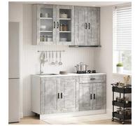 Kitchen Unit Concrete Grey Engineered Wood 280cm 4pc Wall & Base Set With Glass