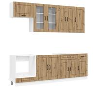 Kitchen unit set 8pcs Artisan oak engineered wood wall+base cabinets 80x31x80cm