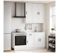 Kitchen Unit White Engineered Wood 5pc Modern Set with Base & Wall Cabinets -New