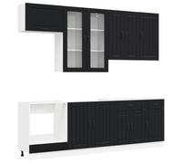 Kitchen Unit 8-piece Black Engineered Wood Set with 60x31x80cm Wall Base Units