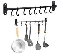 Kitchen Utensil Hanger, Wall Mounted Kitchen Rail with 8 Sliding Hooks, Heavy Duty Aluminum Hanging Utensil Holder for Pot Pan Mugs Spoons